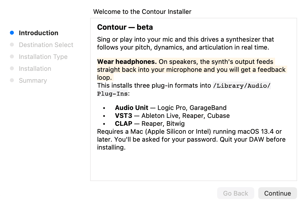The Contour installer welcome screen